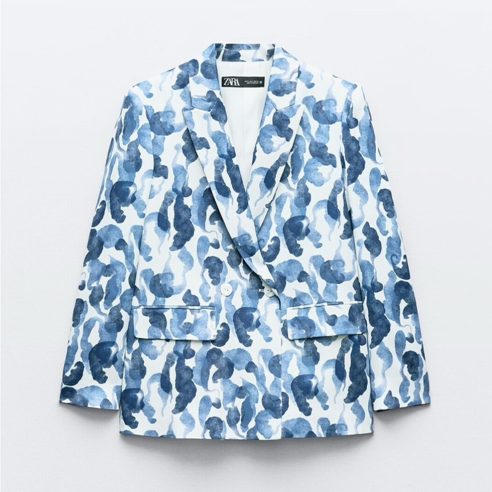Zara Abstract Blue and White Blazer